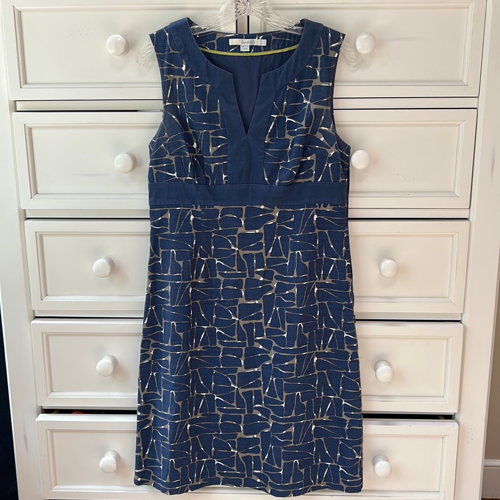Boden Navy and Cream Sleeveless Patterned Midi Dress